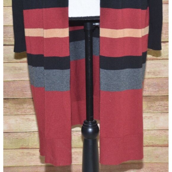 Lane Bryant Women Longline Duster Sweater Plus Size 18W 20W Black Striped Open - Picture 3 of 11